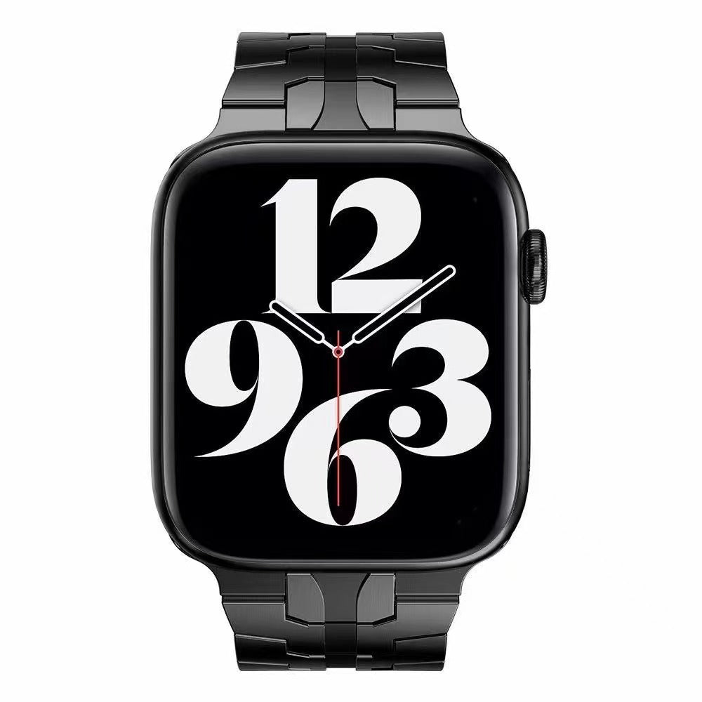 for Apple Watch Series 1 / 2 / 3 38mm / SE / SE(2022) / Series 4 / 5 / 6 40mm / Series 7 41mm / Series 8 41mm Stylish Buckle Design Stainless Steel Smart Watch Band Replacement Strap - Black