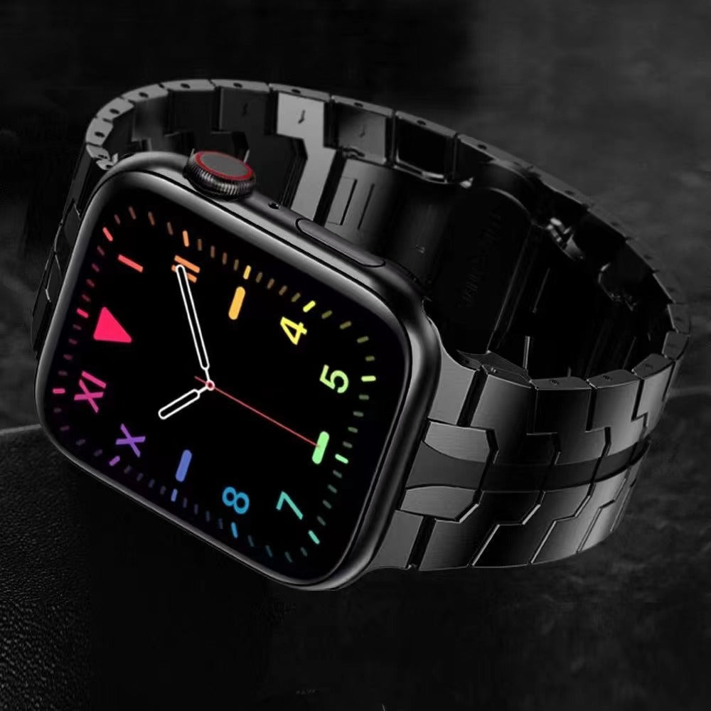 for Apple Watch Ultra 49mm / Series 8 / 7 45mm / Series 6 / 5 / 4 / SE / SE (2022) 44mm / Series 3 / 2 / 1 42mm Stainless Steel Watch Band Replacement Strap with Stylish Buckle - Black
