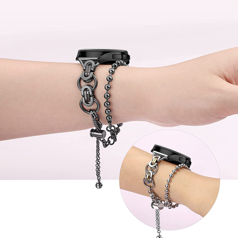 for Samsung Galaxy Watch4 Active 40mm 44mm/Watch4 Classic 46mm 42mm Dual Circle Hollow Out Bead Decor Watch Band Stainless Steel Bracelet Wristband Strap - Black