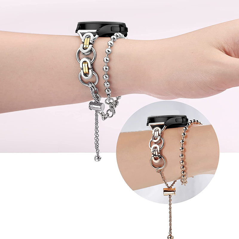 for Samsung Galaxy Watch4 Active 40mm 44mm/Watch4 Classic 46mm 42mm Dual Circle Hollow Out Bead Decor Watch Band Stainless Steel Bracelet Wristband Strap - Rose Gold