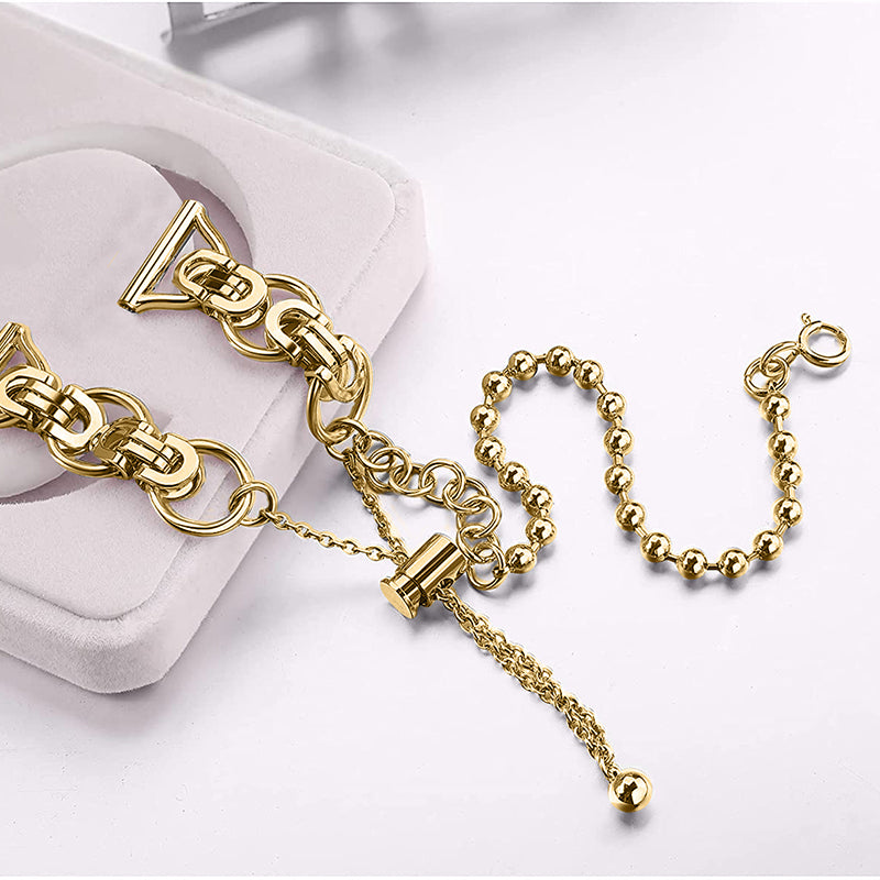 for Samsung Galaxy Watch4 Active 40mm 44mm/Watch4 Classic 46mm 42mm Dual Circle Hollow Out Bead Decor Watch Band Stainless Steel Bracelet Wristband Strap - Gold
