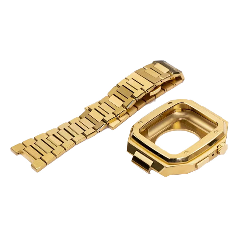 for Apple Watch Series 8 41mm / Series 7 41mm / SE / Series 6 / 5 / 4 40mm / Series 3 / 2 / 1 38mm Double Foldable Buckle Stainless Steel Watch Band Wrist Strap with Protective Cover - Gold