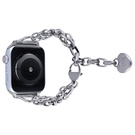 for Apple Watch Series 8 41mm / Series 7 41mm / 6 / 5 / 4 / SE / SE(2022) 40mm / 3 / 2 / 1 38mm Three Row Stainless Steel Watch Band Wrist Strap with Heart Shape Pendant - Silver