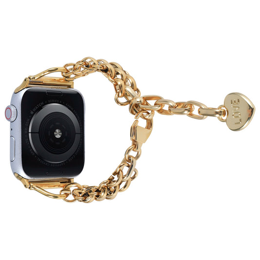 for Apple Watch Ultra 49mm / Series 8 45mm / 7 45mm / 6 / 5 / 4 / SE 44mm / SE (2022) 44mm / 3 / 2 / 1 42mm Three Row Watch Strap Stainless Steel Wrist Band Bracelet with Heart Shape Pendant - Gold
