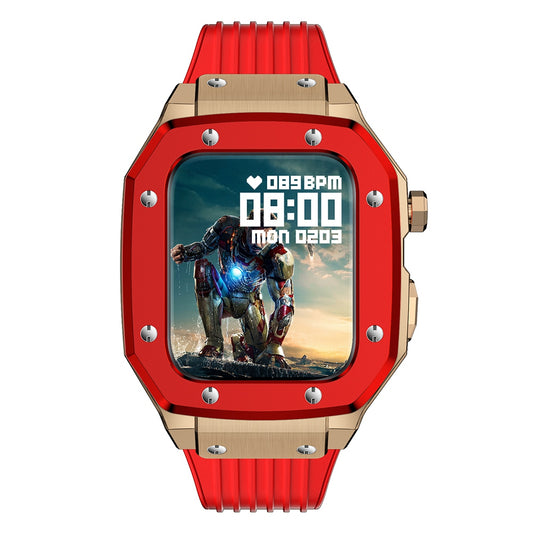 for Apple Watch Series 7 45mm / SE 44mm / SE (2022) 44mm / Series 4 / 5 / 6 44mm Anti-scratch Silicone Wrist Strap One-piece Watch Band + Metal Watch Case - Red