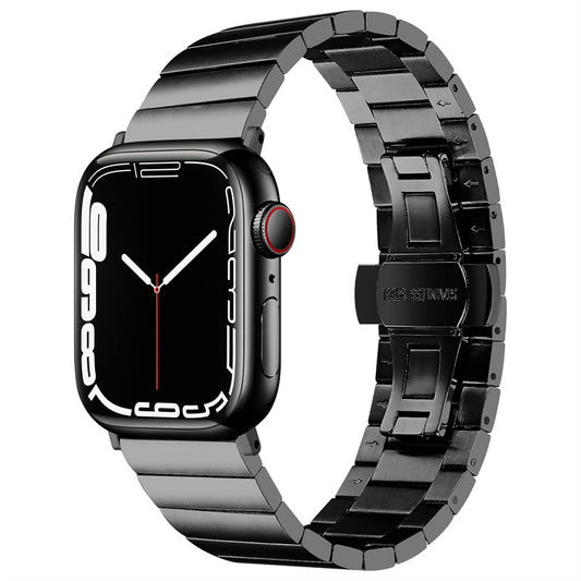 for Apple Watch Series 1 / 2 / 3 38mm / SE / SE(2022) / Series 4 / 5 / 6 40mm / Series 7 41mm / Series 8 41mm Anti-scratch Stainless Steel Buckle Design Smart Watch Band Wrist Strap - Black