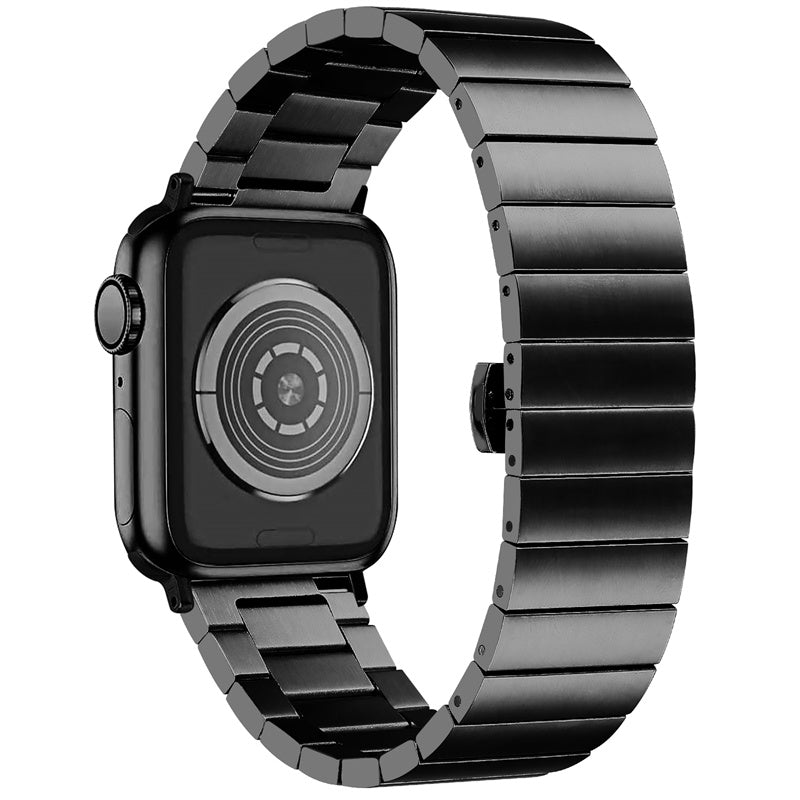 for Apple Watch Series 1 / 2 / 3 38mm / SE / SE(2022) / Series 4 / 5 / 6 40mm / Series 7 41mm / Series 8 41mm Anti-scratch Stainless Steel Buckle Design Smart Watch Band Wrist Strap - Black