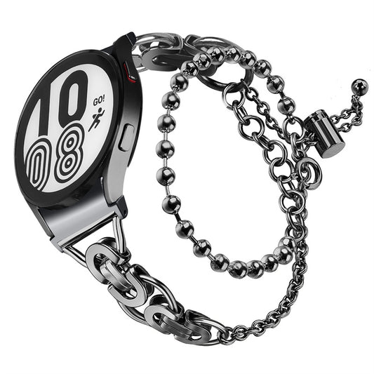 for Samsung Galaxy Watch4 Active 40mm 44mm/Watch4 Classic 46mm 42mm Stylish Bead Decor Dual Circle Watch Band Stainless Steel Bracelet Wristband Strap - Black