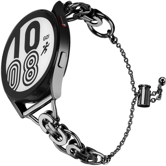 For Samsung Galaxy Watch4 Active 40mm 44mm/Watch4 Classic 46mm 42mm Stainless Steel Watch Band Bead Decor Bracelet Splicing Wristband Strap - Black