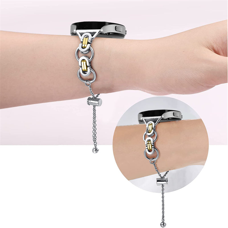 for Samsung Galaxy Watch4 Active 40mm 44mm/Watch4 Classic 46mm 42mm Stainless Steel Watch Band Bead Decor Bracelet Splicing Wristband Strap - Silver and Gold