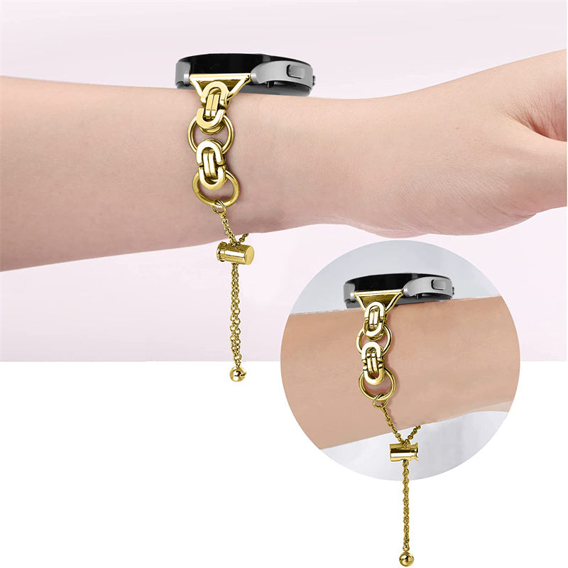 For Samsung Galaxy Watch4 Active 40mm 44mm/Watch4 Classic 46mm 42mm Stainless Steel Watch Band Bead Decor Bracelet Splicing Wristband Strap - Gold