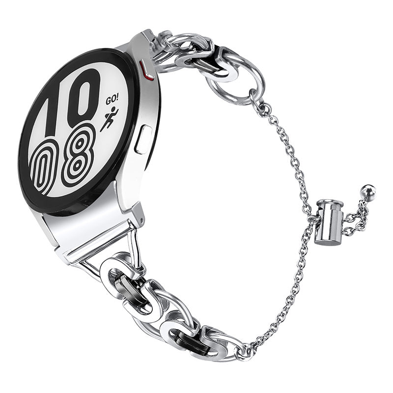 for Samsung Galaxy Watch4 Active 40mm 44mm/Watch4 Classic 46mm 42mm Bracelet Wrist Strap Stainless Steel Bead Decor Smart Watch Band - Silver and Black