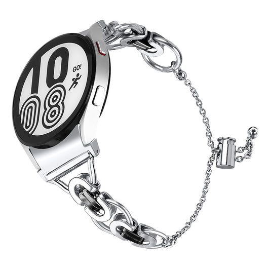 for Samsung Galaxy Watch4 Active 40mm 44mm/Watch4 Classic 46mm 42mm Bracelet Wrist Strap Stainless Steel Bead Decor Smart Watch Band - Silver and Black