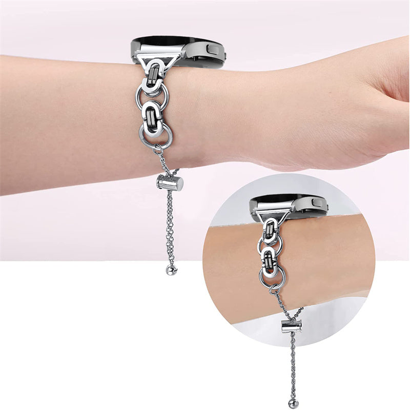 for Samsung Galaxy Watch4 Active 40mm 44mm/Watch4 Classic 46mm 42mm Bracelet Wrist Strap Stainless Steel Bead Decor Smart Watch Band - Silver and Black