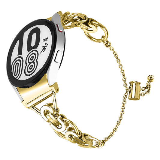 For Samsung Galaxy Watch4 Active 40mm 44mm/Watch4 Classic 46mm 42mm Bracelet Wrist Strap Stainless Steel Bead Decor Smart Watch Band - Gold