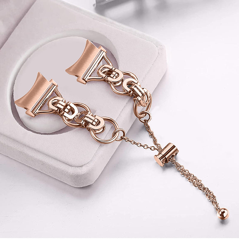 For Samsung Galaxy Watch4 Active 40mm 44mm/Watch4 Classic 46mm 42mm Bracelet Wrist Strap Stainless Steel Bead Decor Smart Watch Band - Rose Gold