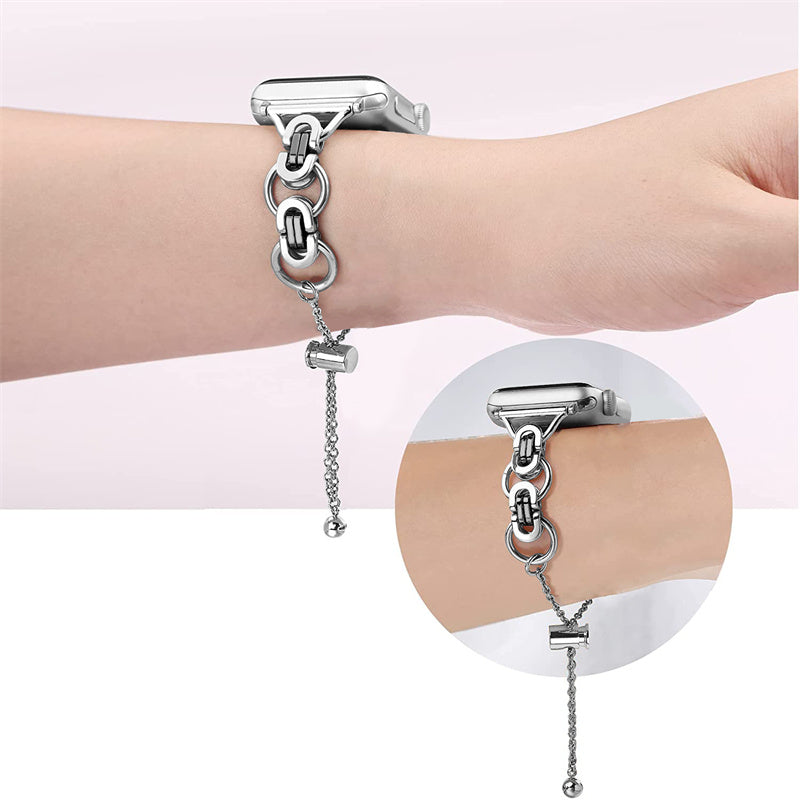 for Apple Watch Series 1 / 2 / 3 38mm / SE / SE(2022) / Series 4 / 5 / 6 40mm / Series 7 41mm / Series 8 41mm Stainless Steel Stylish Hollow Out Smart Watch Band Bracelet - Silver and Black