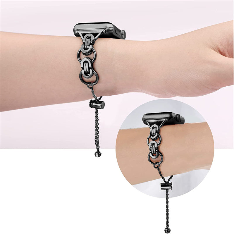for Apple Watch Series 1 / 2 / 3 42mm / SE 44mm / SE (2022) 44mm / Series 4 / 5 / 6 44mm / Series 7 45mm / Series 8 45mm Stylish Hollow Out Smart Watch Band Stainless Steel Bracelet - Black