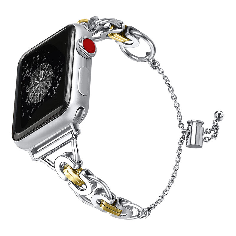 for Apple Watch Series 1 / 2 / 3 42mm / SE 44mm / SE (2022) 44mm / Series 4 / 5 / 6 44mm / Series 7 45mm / Series 8 45mm Stylish Hollow Out Smart Watch Band Stainless Steel Bracelet - Silver and Gold