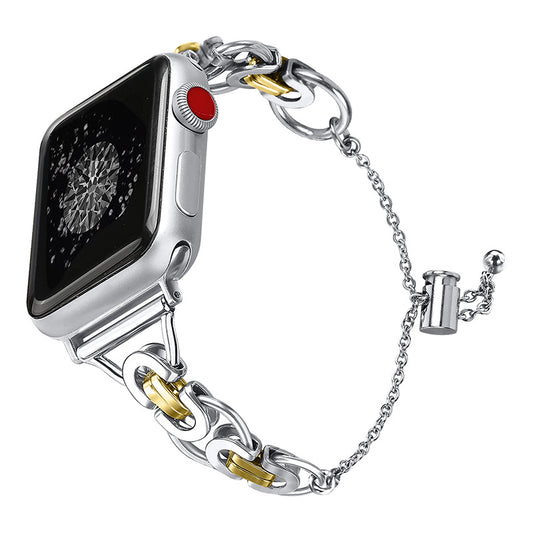 for Apple Watch Series 1 / 2 / 3 42mm / SE 44mm / SE (2022) 44mm / Series 4 / 5 / 6 44mm / Series 7 45mm / Series 8 45mm Stylish Hollow Out Smart Watch Band Stainless Steel Bracelet - Silver and Gold