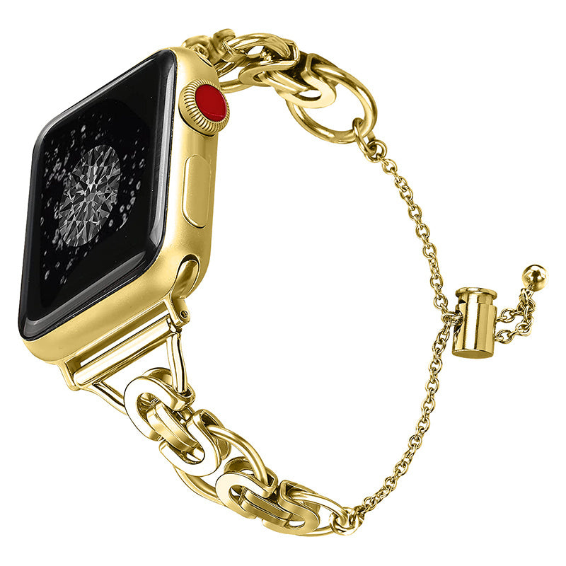 for Apple Watch Series 1 / 2 / 3 42mm / SE 44mm / SE (2022) 44mm / Series 4 / 5 / 6 44mm / Series 7 45mm / Series 8 45mm Stylish Hollow Out Smart Watch Band Stainless Steel Bracelet - Gold