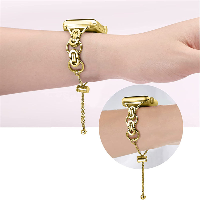 for Apple Watch Series 1 / 2 / 3 42mm / SE 44mm / SE (2022) 44mm / Series 4 / 5 / 6 44mm / Series 7 45mm / Series 8 45mm Stylish Hollow Out Smart Watch Band Stainless Steel Bracelet - Gold