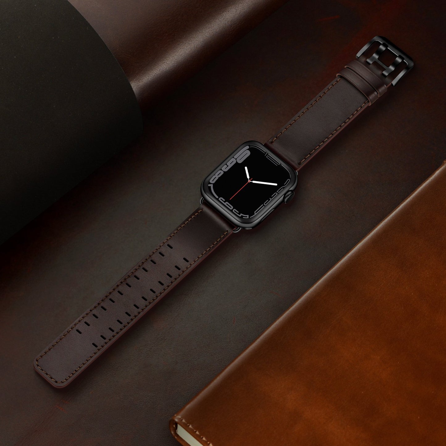 for Apple Watch Series 8 41mm / Series 7 41mm / Series 6 / 5 / 4 / SE / SE(2022) 40mm / Series 3 / 2 / 1 38mm Watch Band Genuine Leather Strap with Stainless Steel Buckle Clasp - Dark Brown