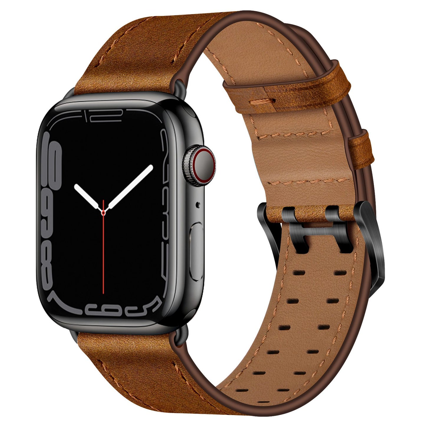 for Apple Watch Ultra 49mm / Series 8 45mm / Series 7 45mm / Series 6 / 5 / 4 / SE 44mm / SE (2022) 44mm / SE 44mm / Series 3 / 2 / 1 42mm Genuine Leather Watch Band Quick Release Strap Replacement - Red Brown