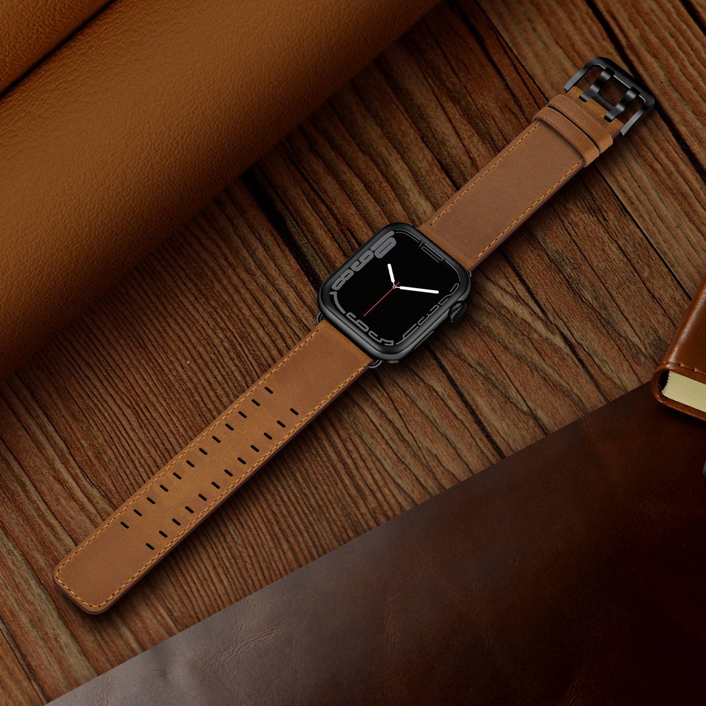for Apple Watch Ultra 49mm / Series 8 45mm / Series 7 45mm / Series 6 / 5 / 4 / SE 44mm / SE (2022) 44mm / SE 44mm / Series 3 / 2 / 1 42mm Genuine Leather Watch Band Quick Release Strap Replacement - Red Brown
