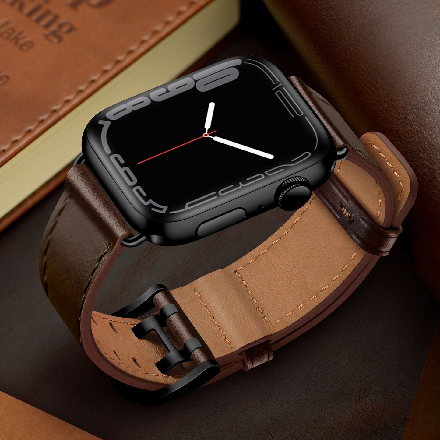 for Apple Watch Ultra 49mm / Series 8 45mm / Series 7 45mm / Series 6 / 5 / 4 / SE 44mm / SE (2022) 44mm / SE 44mm / Series 3 / 2 / 1 42mm Genuine Leather Watch Band Quick Release Strap Replacement - Dark Brown