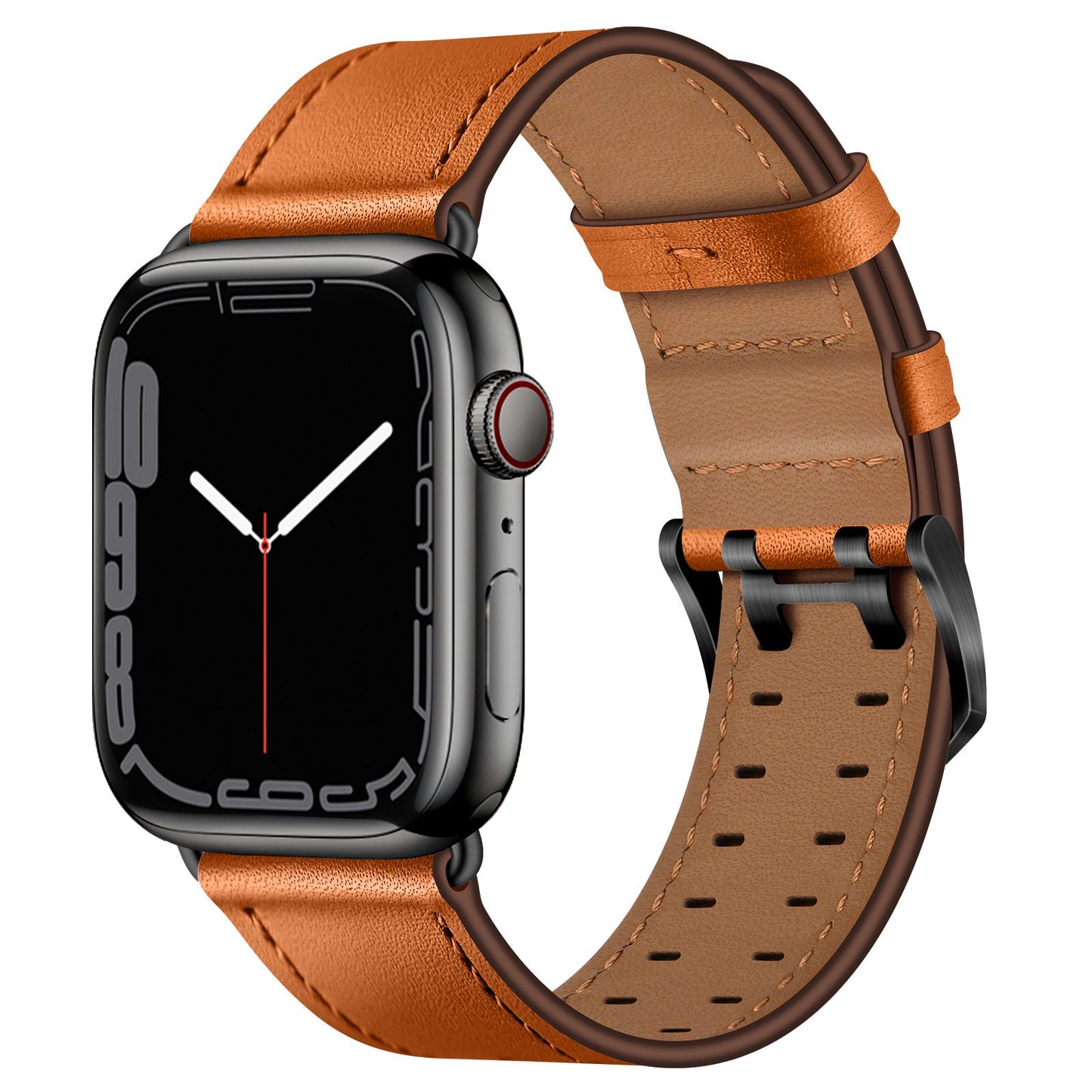 for Apple Watch Ultra 49mm / Series 8 45mm / Series 7 45mm / Series 6 / 5 / 4 / SE 44mm / SE (2022) 44mm / SE 44mm / Series 3 / 2 / 1 42mm Genuine Leather Watch Band Quick Release Strap Replacement - Brown / Black Buckle