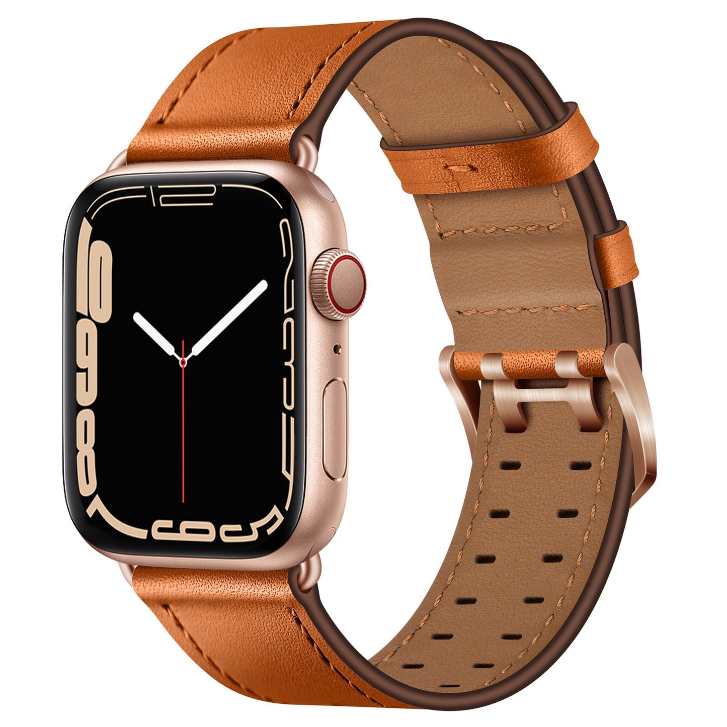 for Apple Watch Ultra 49mm / Series 8 45mm / Series 7 45mm / Series 6 / 5 / 4 / SE 44mm / SE (2022) 44mm / SE 44mm / Series 3 / 2 / 1 42mm Genuine Leather Watch Band Quick Release Strap Replacement - Brown / Rose Gold Buckle