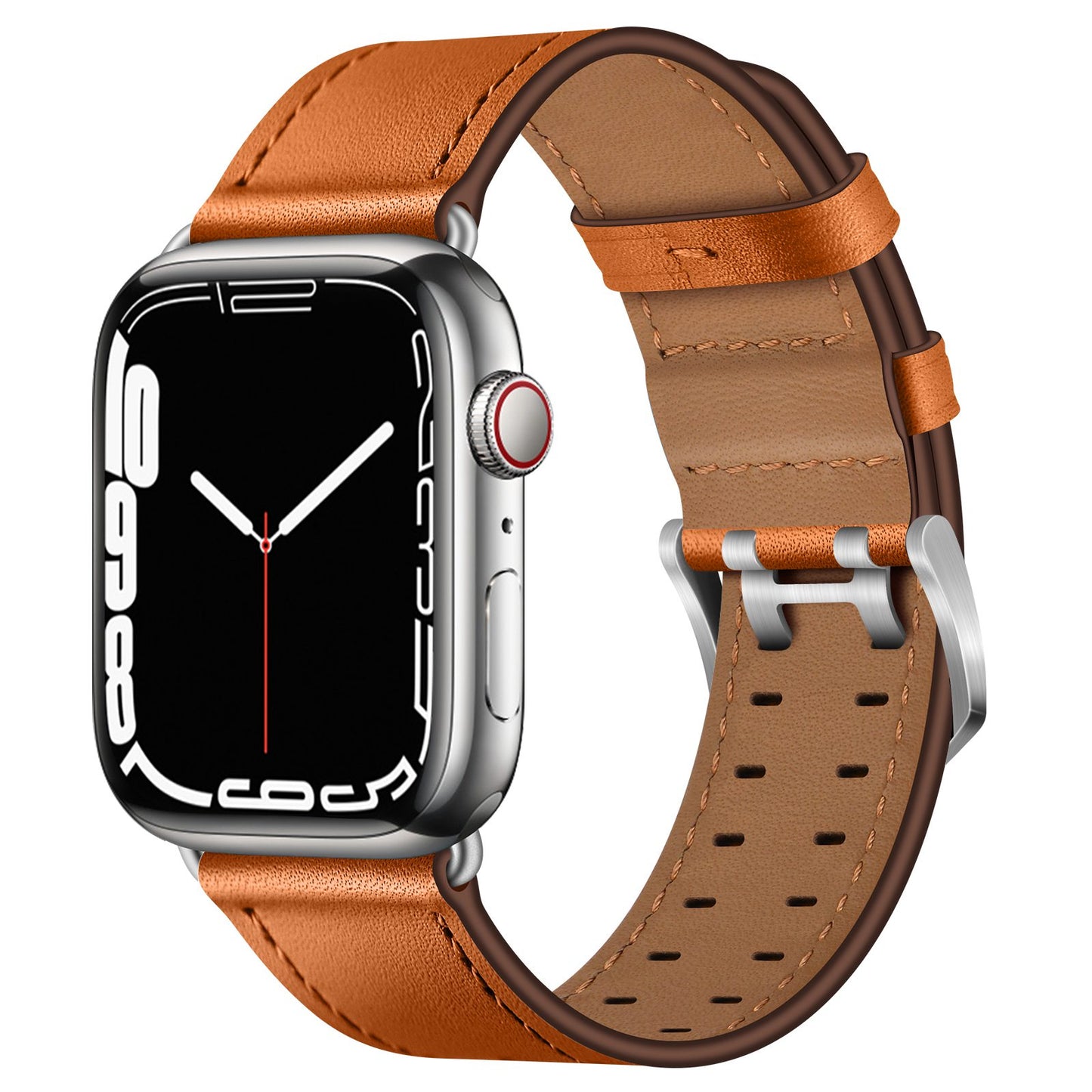 for Apple Watch Ultra 49mm / Series 8 45mm / Series 7 45mm / Series 6 / 5 / 4 / SE 44mm / SE (2022) 44mm / SE 44mm / Series 3 / 2 / 1 42mm Genuine Leather Watch Band Quick Release Strap Replacement - Brown / Silver Buckle