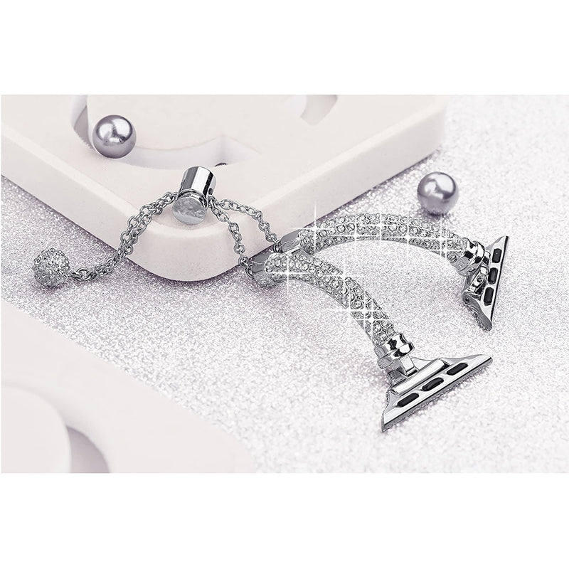 for Apple Watch Ultra 49mm / Series 8 45mm / 7 45mm / SE / SE (2022) 44mm / 4 / 5 / 6 44mm / 3 / 2 / 1 42mm Rhinestone Decor Anti-sweat Stylish Bracelet Metal Watch Band Wrist Strap Replacement - Silver