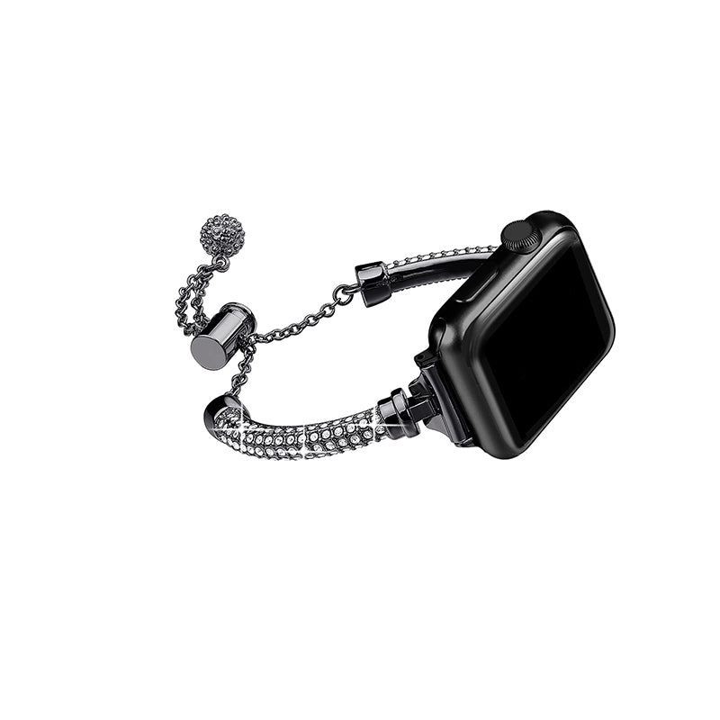 for Apple Watch Series 8 41mm / Series 7 41mm / SE / 4 / 5 / 6 40mm / 3 / 2 / 1 38mm Stylish Bracelet Rhinestone Decor Metal Watch Band Wrist Strap Replacement - Black