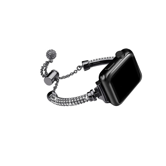 for Apple Watch Series 8 41mm / Series 7 41mm / SE / 4 / 5 / 6 40mm / 3 / 2 / 1 38mm Stylish Bracelet Rhinestone Decor Metal Watch Band Wrist Strap Replacement - Black