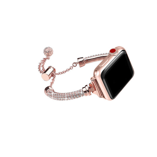 for Apple Watch Series 8 41mm / Series 7 41mm / SE / 4 / 5 / 6 40mm / 3 / 2 / 1 38mm Stylish Bracelet Rhinestone Decor Metal Watch Band Wrist Strap Replacement - Rose Gold