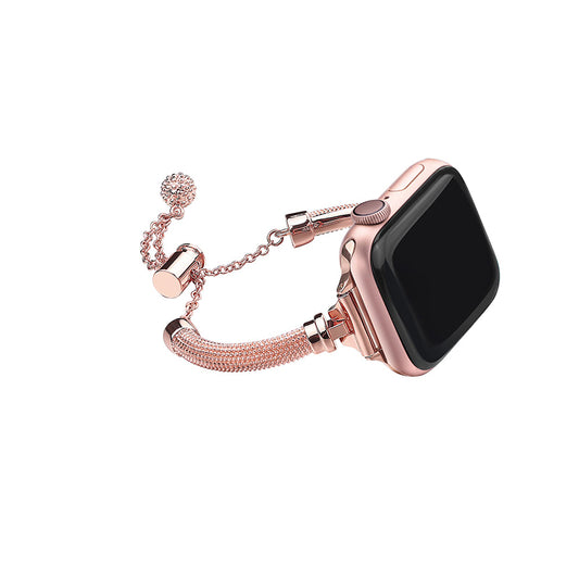 for Apple Watch Ultra 49mm / Series 8 45mm / 7 45mm / SE / SE (2022) 44mm / 4 / 5 / 6 44mm / 3 / 2 / 1 42mm Stylish Durable Bracelet Metal Smart Watch Band Wrist Strap Replacement - Rose Gold