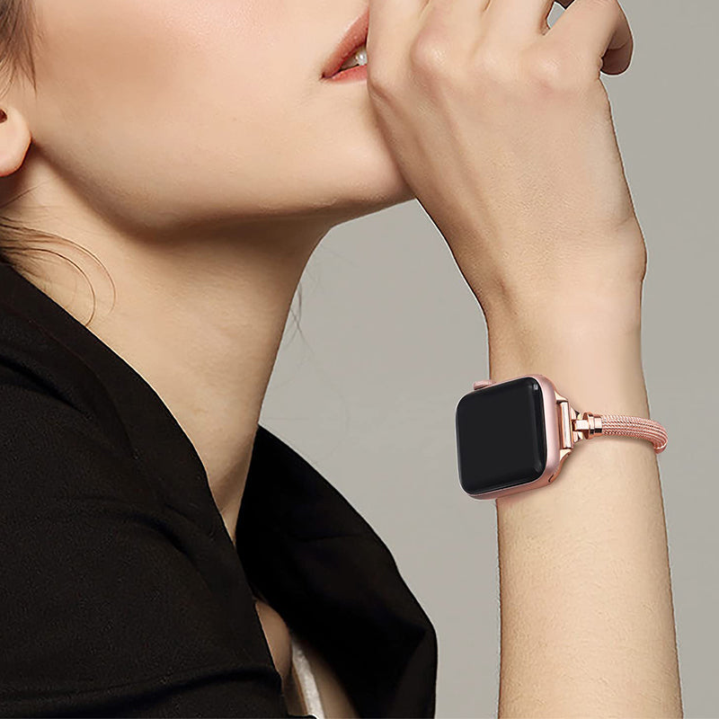 for Apple Watch Ultra 49mm / Series 8 45mm / 7 45mm / SE / SE (2022) 44mm / 4 / 5 / 6 44mm / 3 / 2 / 1 42mm Stylish Durable Bracelet Metal Smart Watch Band Wrist Strap Replacement - Rose Gold