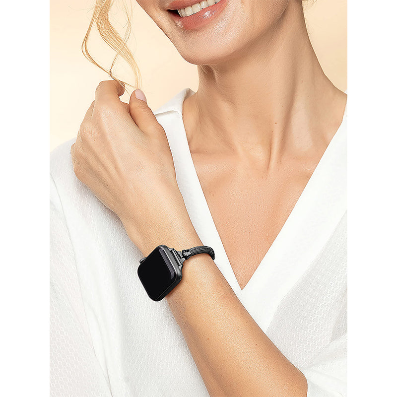 for Apple Watch Series 8 41mm / Series 7 41mm / SE / 4 / 5 / 6 40mm / 3 / 2 / 1 38mm Metal Smart Watch Band Bracelet Wear-resistant Durable Wrist Strap Replacement - Black