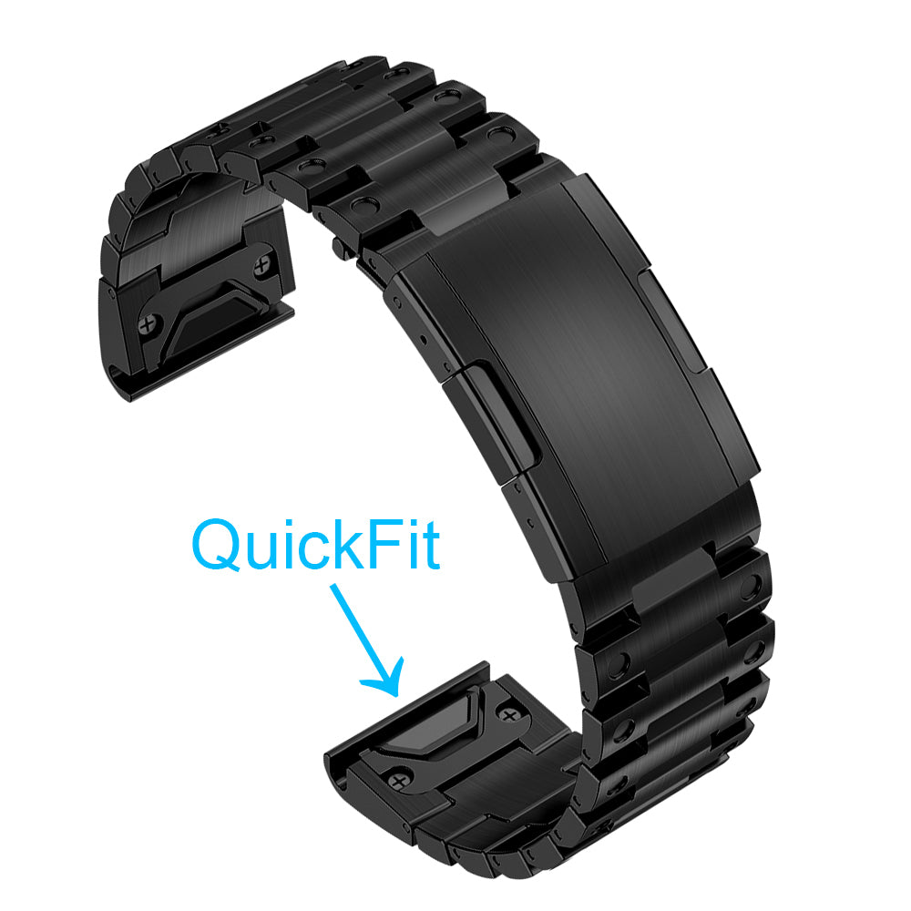 for Garmin Fenix 7X / 7X Solar / Enduro / Coros Vertix 2 Quick Release Watch Strap Stainless Steel Watch Band 26mm Replacement Strap with Folding Clasp - Black