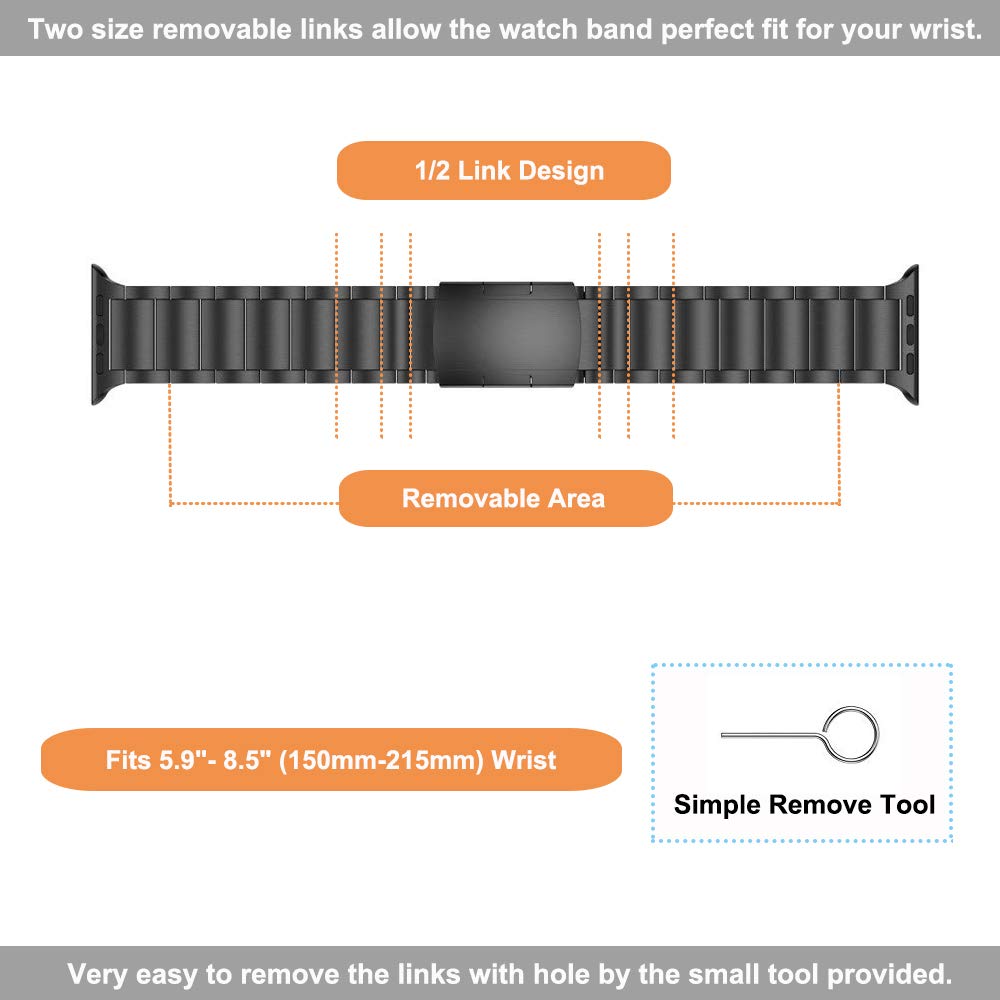 JLT For Apple Watch Ultra 49mm / Series 8 45mm / 7 45mm / SE 44mm / SE (2022) 44mm / Series 6 / 5 / 4 44mm / Series 3 / 2 / 1 42mm Replacement Watch Strap Titanium Steel Ultra-light Wristband - Black