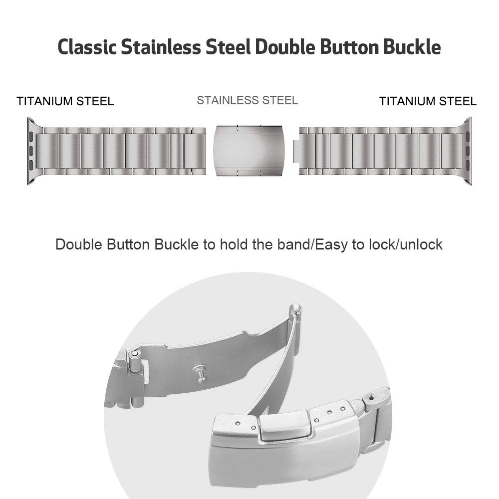 JLT For Apple Watch Ultra 49mm / Series 8 45mm / 7 45mm / SE 44mm / SE (2022) 44mm / Series 6 / 5 / 4 44mm / Series 3 / 2 / 1 42mm Replacement Watch Strap Titanium Steel Ultra-light Wristband - Grey Silver