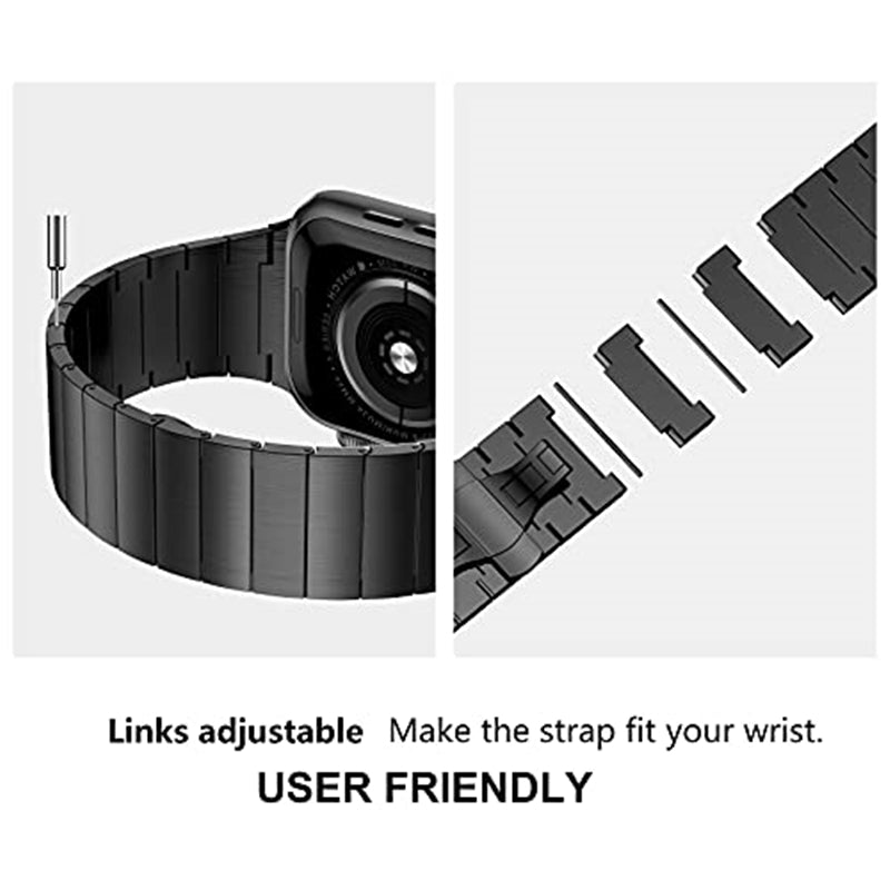 JLT For Apple Watch Ultra 49mm / Series 8 45mm / 7 45mm / SE 44mm / SE (2022) 44mm / Series 6 / 5 / 4 44mm / Series 3 / 2 / 1 42mm Stainless Steel Watch Strap Replacement Wrist Band with Buckle Design - Black