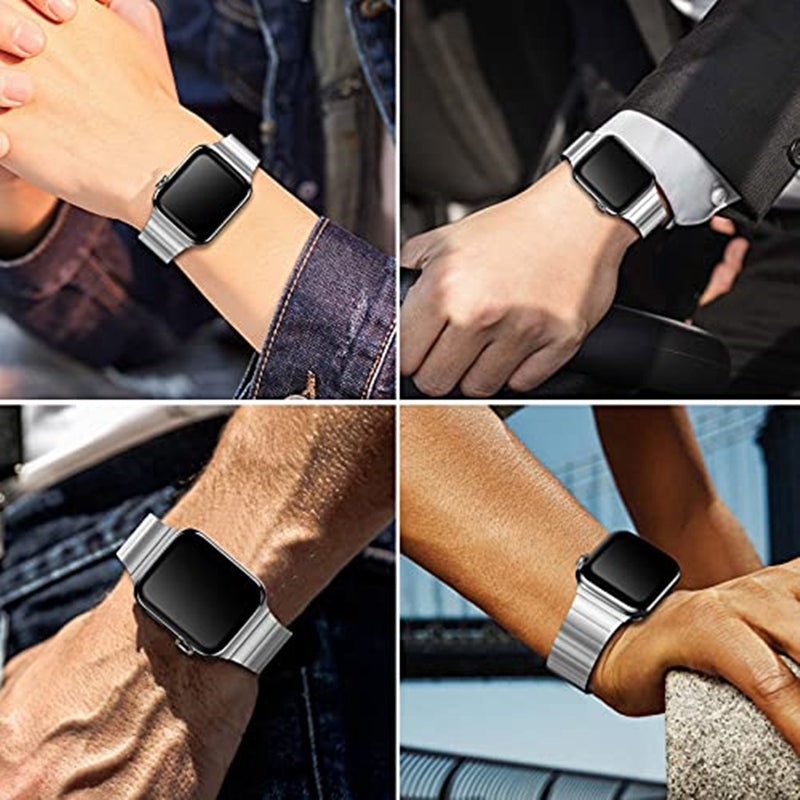 JLT For Apple Watch Ultra 49mm / Series 8 45mm / 7 45mm / SE 44mm / SE (2022) 44mm / Series 6 / 5 / 4 44mm / Series 3 / 2 / 1 42mm Stainless Steel Watch Strap Replacement Wrist Band with Buckle Design - Silver