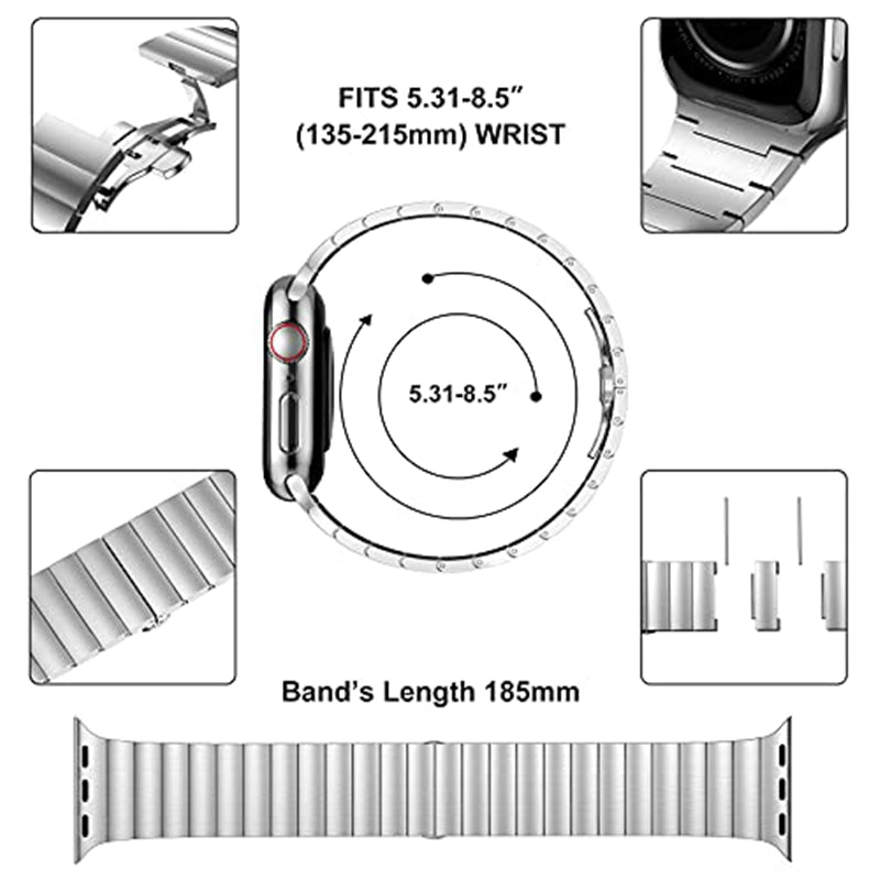 JLT For Apple Watch Ultra 49mm / Series 8 45mm / 7 45mm / SE 44mm / SE (2022) 44mm / Series 6 / 5 / 4 44mm / Series 3 / 2 / 1 42mm Stainless Steel Watch Strap Replacement Wrist Band with Buckle Design - Silver