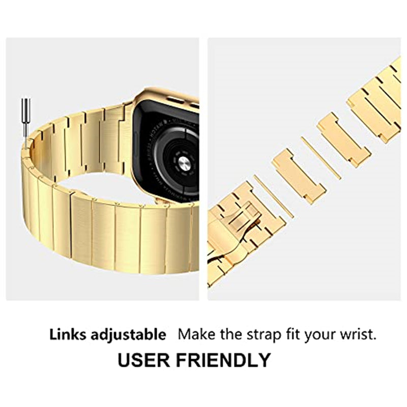 JLT For Apple Watch Ultra 49mm / Series 8 45mm / 7 45mm / SE 44mm / SE (2022) 44mm / Series 6 / 5 / 4 44mm / Series 3 / 2 / 1 42mm Stainless Steel Watch Strap Replacement Wrist Band with Buckle Design - Gold