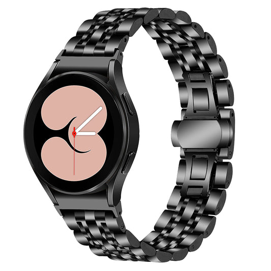 For Samsung Galaxy Watch4 Active 40mm / 44mm / Watch4 Classic 42mm / 46mm Stainless Steel Replacement Band 7 Beads Watch Bracelet Strap - Black