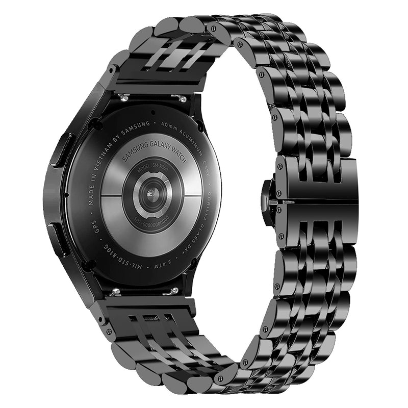 For Samsung Galaxy Watch4 Active 40mm / 44mm / Watch4 Classic 42mm / 46mm Stainless Steel Replacement Band 7 Beads Watch Bracelet Strap - Black