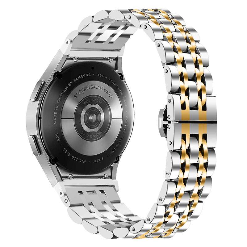 for Samsung Galaxy Watch4 Active 40mm / 44mm / Watch4 Classic 42mm / 46mm Stainless Steel Replacement Band 7 Beads Watch Bracelet Strap - Silver / Gold